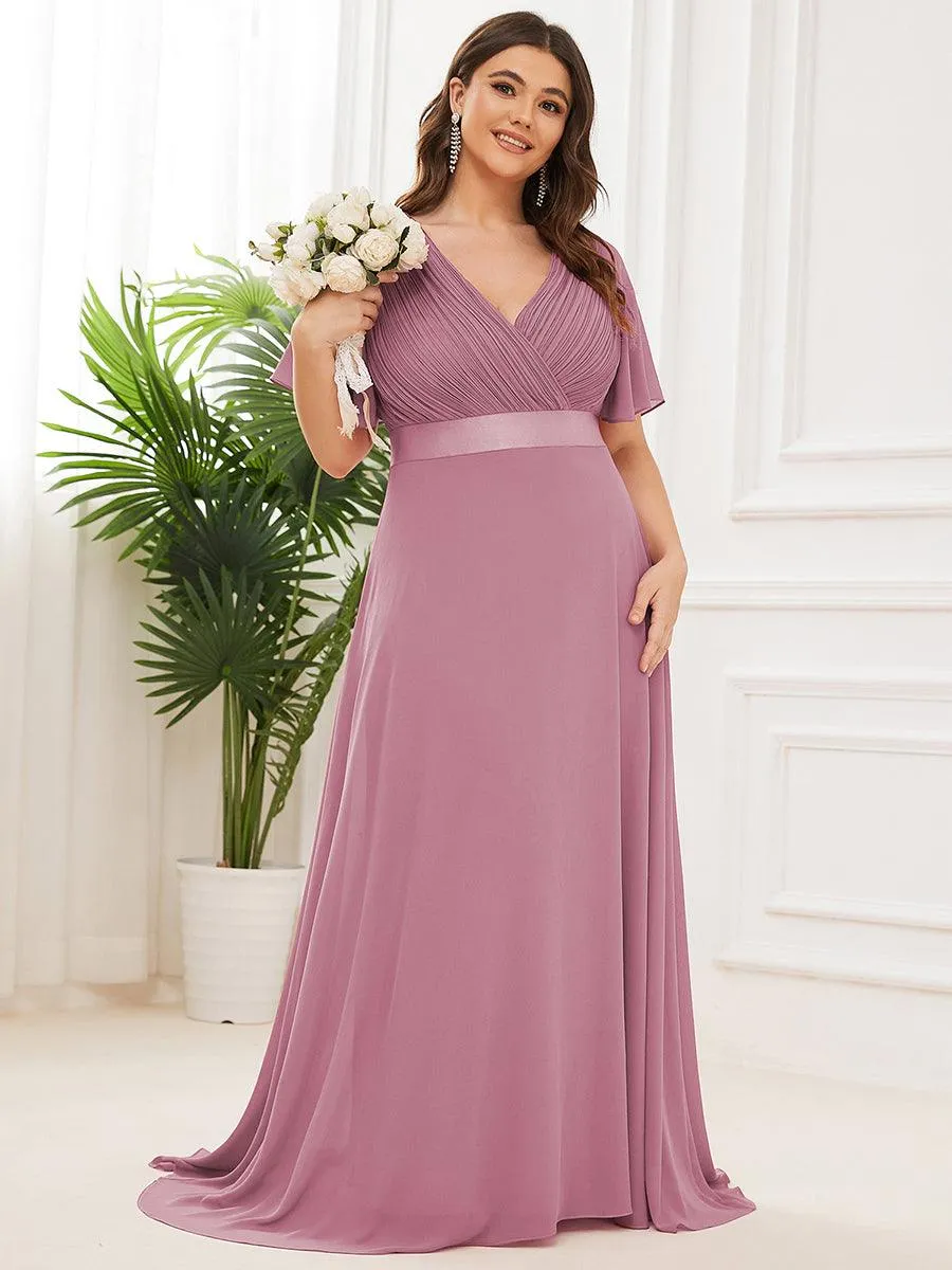 Robe Demoiselle d'Honneur Grande Taille Empire avec Manches Flottantes