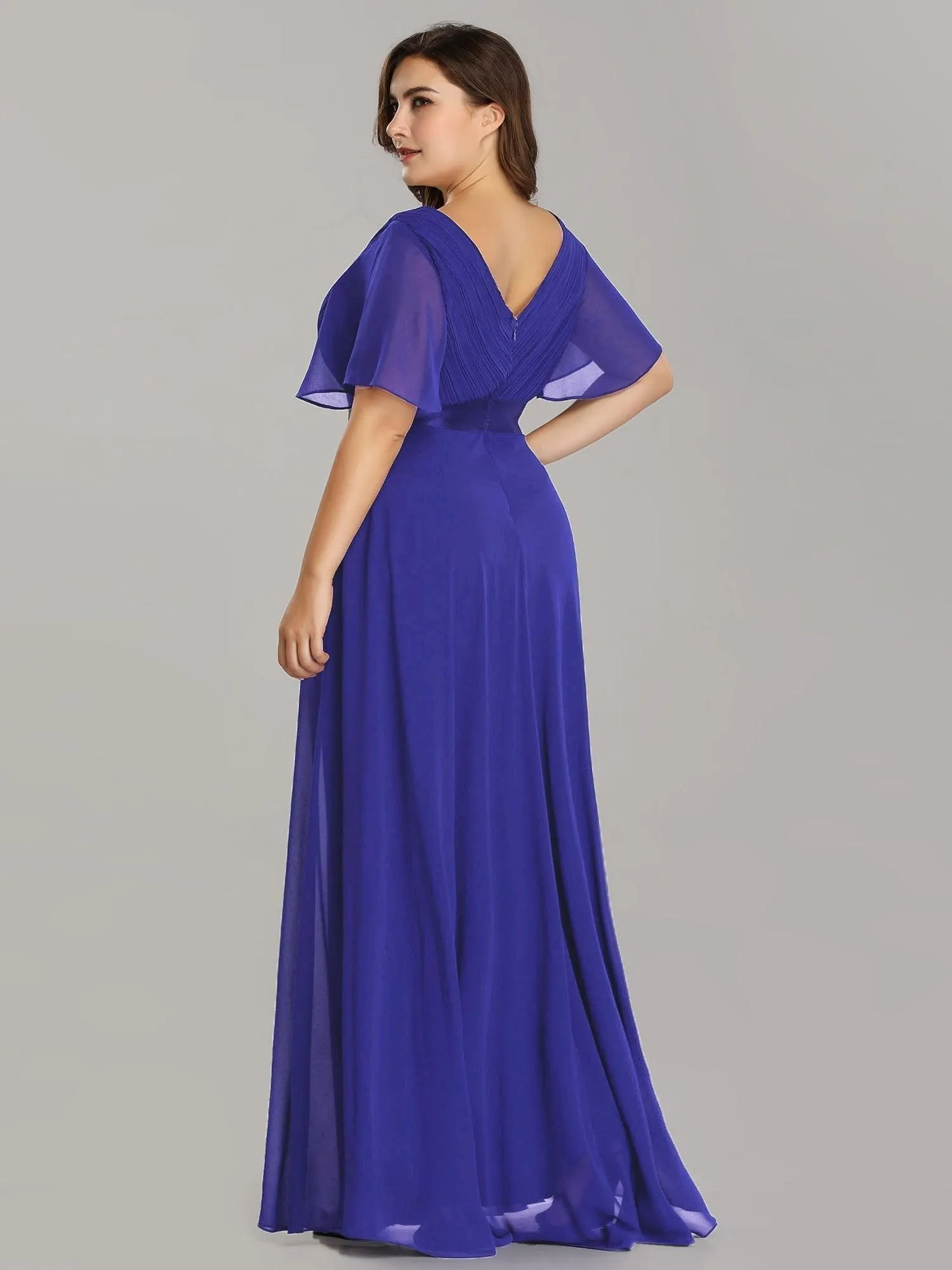 Robe Demoiselle d'Honneur Grande Taille Empire avec Manches Flottantes