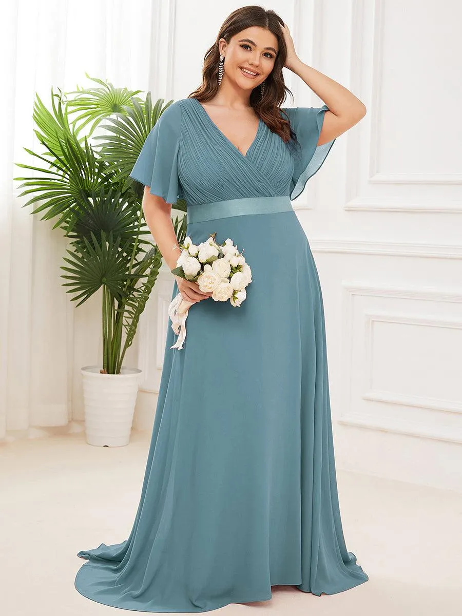 Robe Demoiselle d'Honneur Grande Taille Empire avec Manches Flottantes