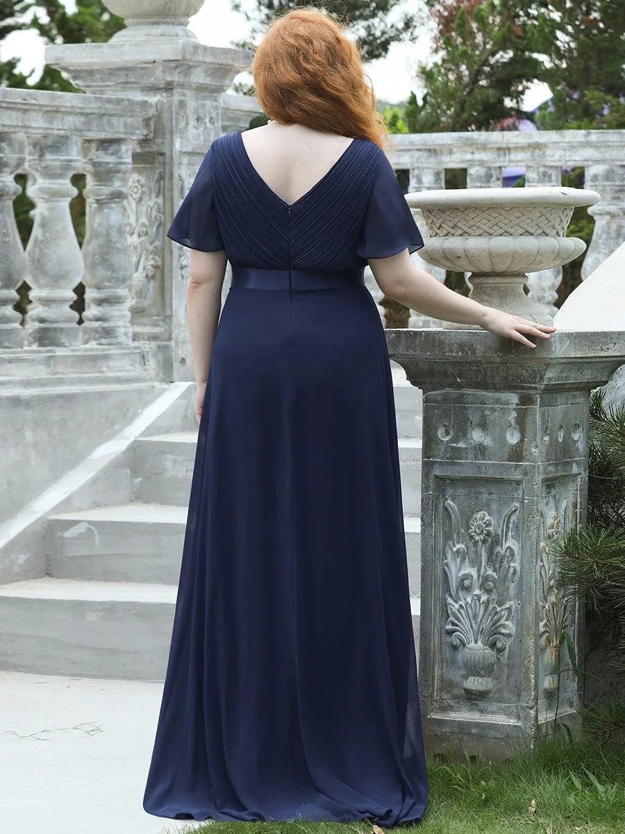 Robe Demoiselle d'Honneur Grande Taille Empire avec Manches Flottantes