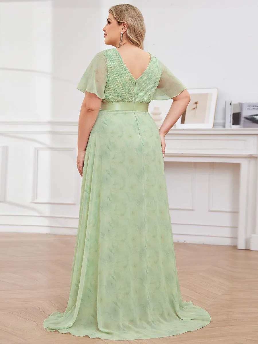 Robe Demoiselle d'Honneur Grande Taille Empire avec Manches Flottantes