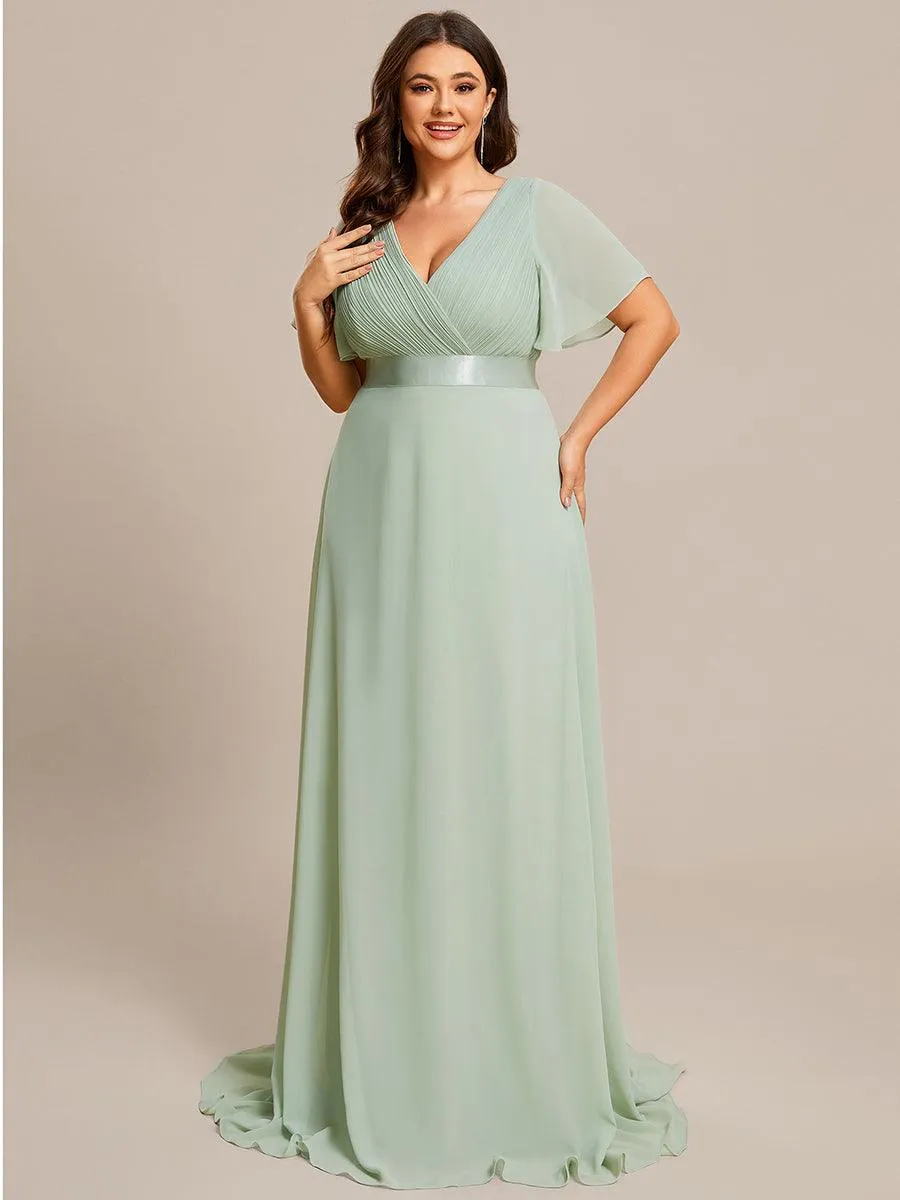 Robe Demoiselle d'Honneur Grande Taille Empire avec Manches Flottantes