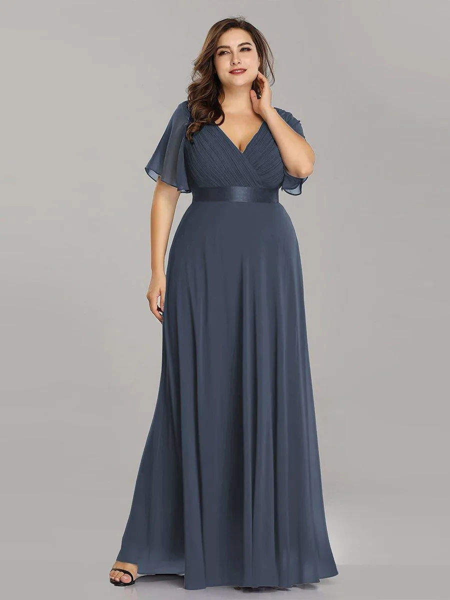 Robe Demoiselle d'Honneur Grande Taille Empire avec Manches Flottantes