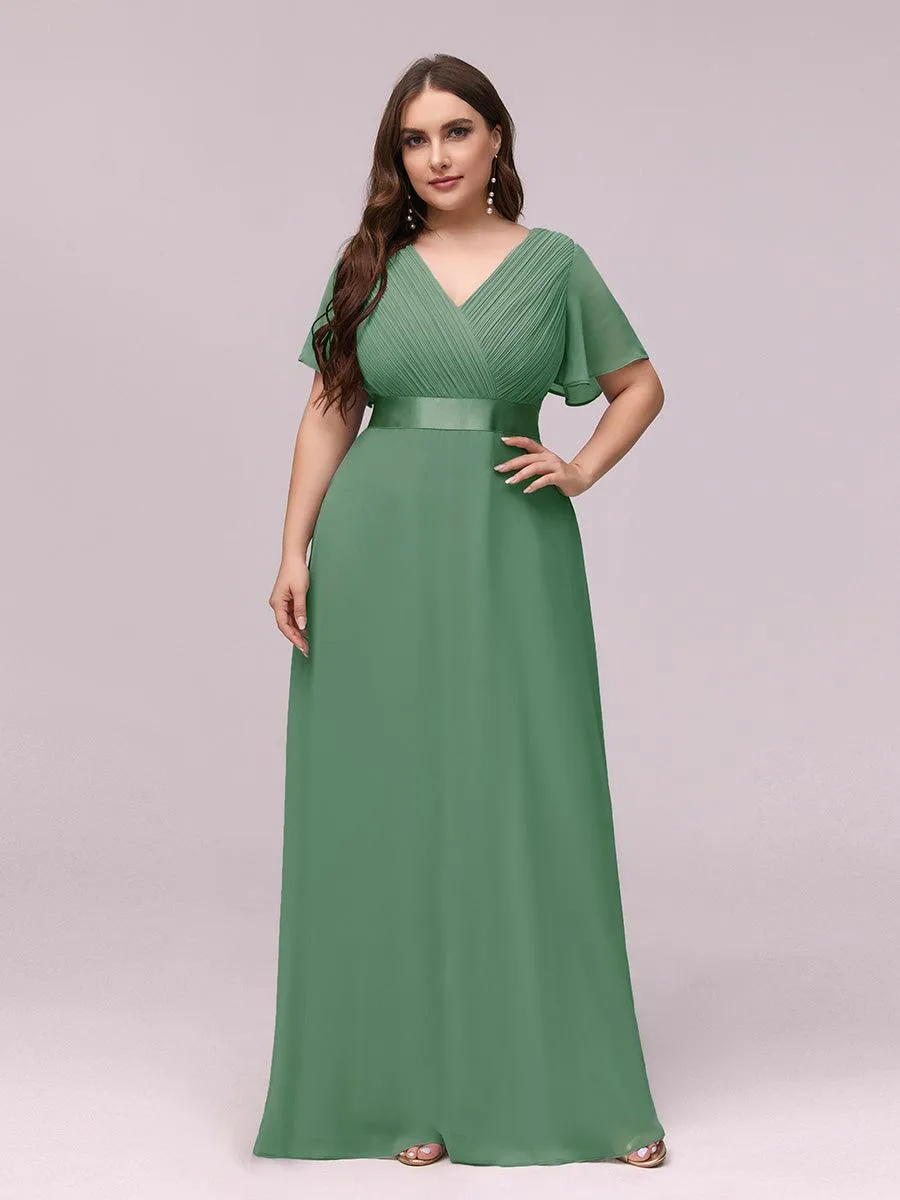 Robe Demoiselle d'Honneur Grande Taille Empire avec Manches Flottantes
