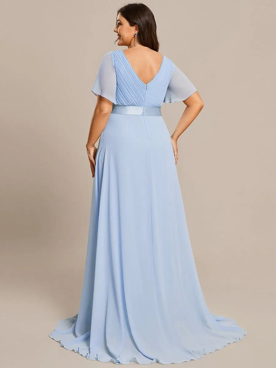 Robe Demoiselle d'Honneur Grande Taille Empire avec Manches Flottantes