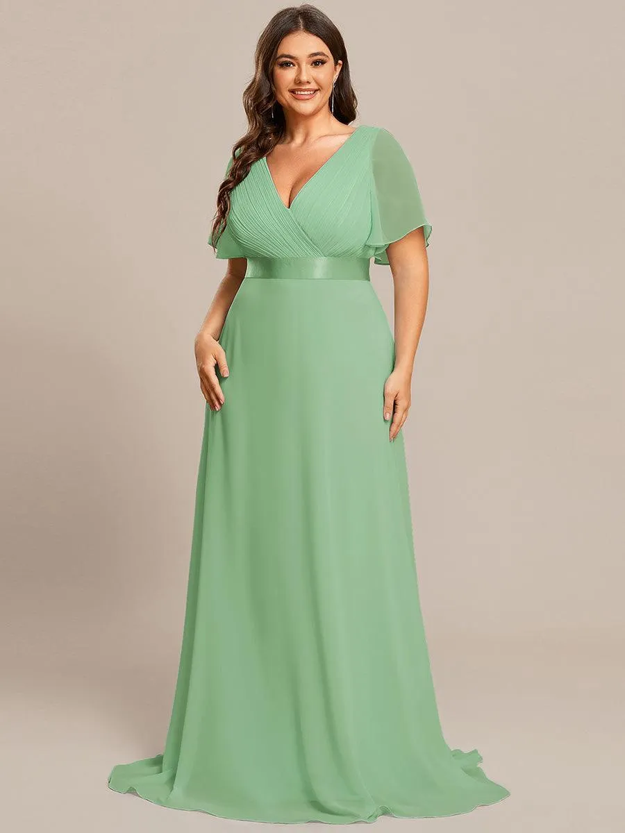 Robe Demoiselle d'Honneur Grande Taille Empire avec Manches Flottantes