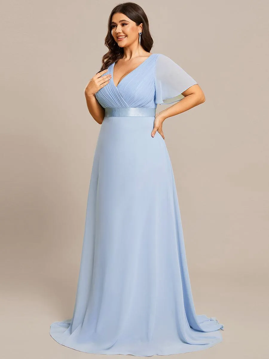 Robe Demoiselle d'Honneur Grande Taille Empire avec Manches Flottantes