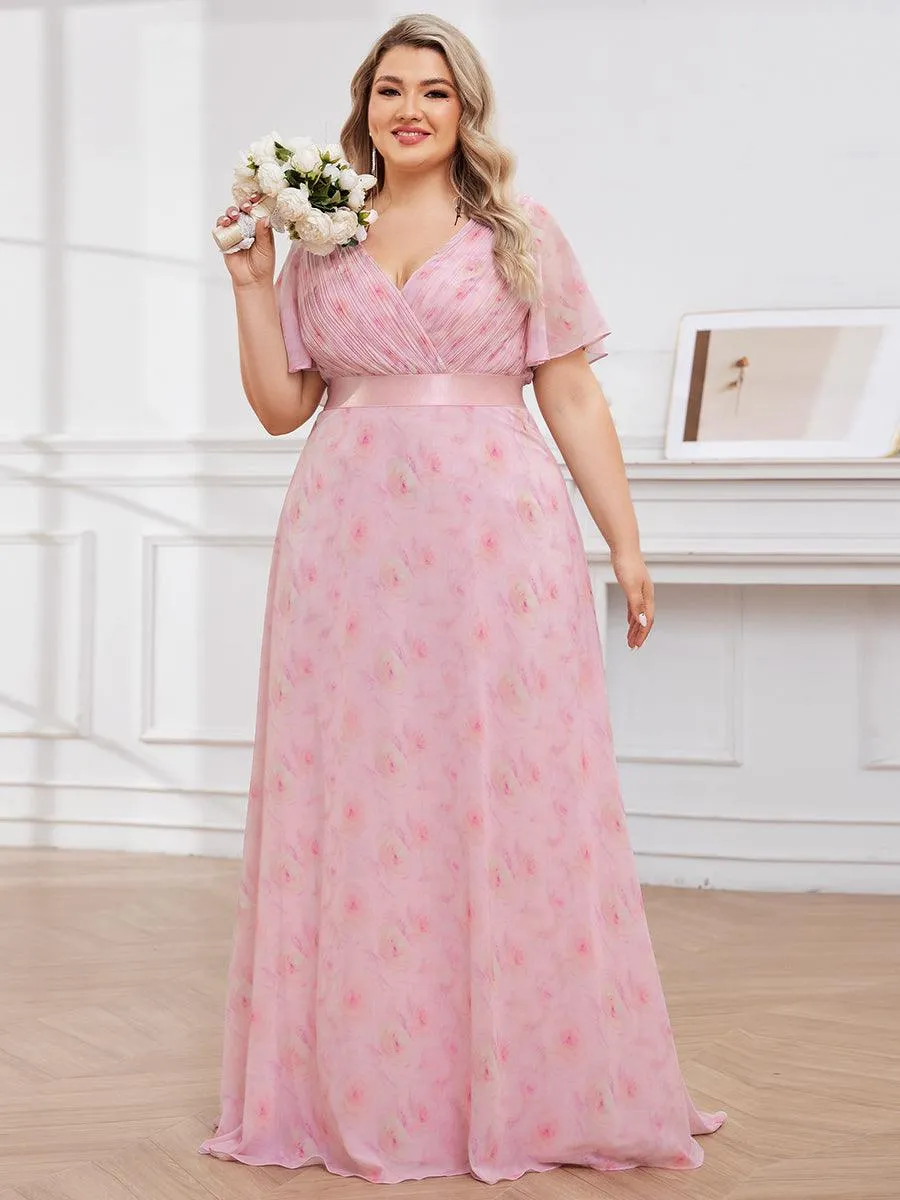 Robe Demoiselle d'Honneur Grande Taille Empire avec Manches Flottantes