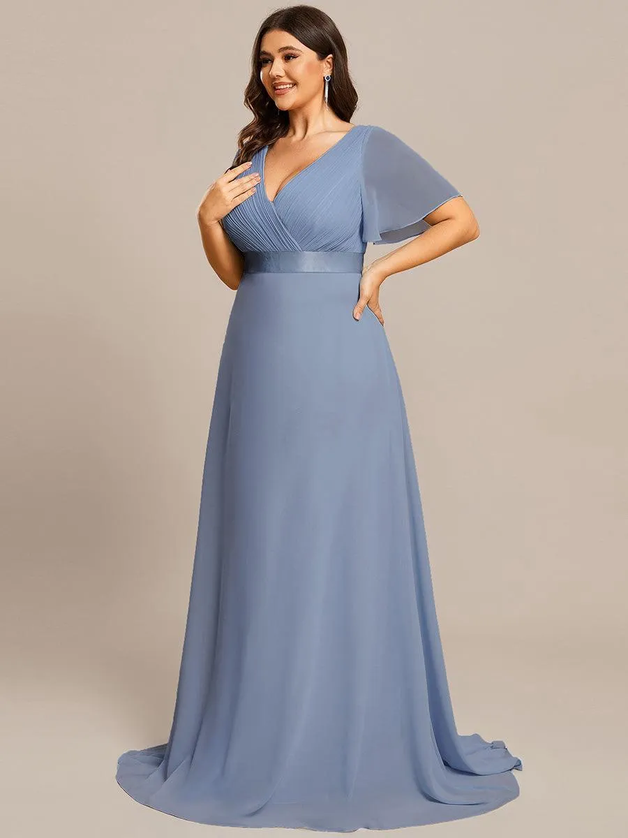 Robe Demoiselle d'Honneur Grande Taille Empire avec Manches Flottantes