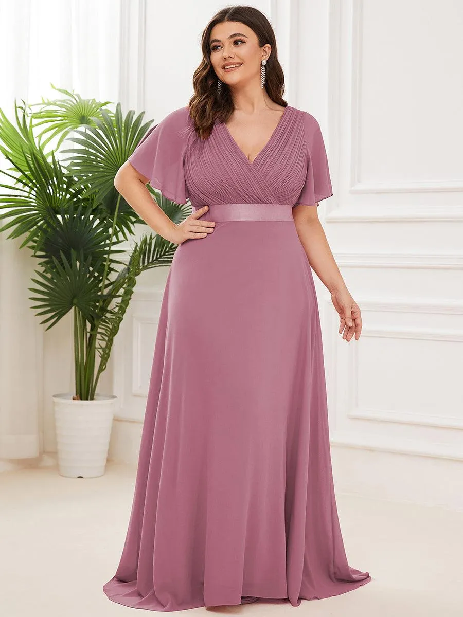 Robe Demoiselle d'Honneur Grande Taille Empire avec Manches Flottantes