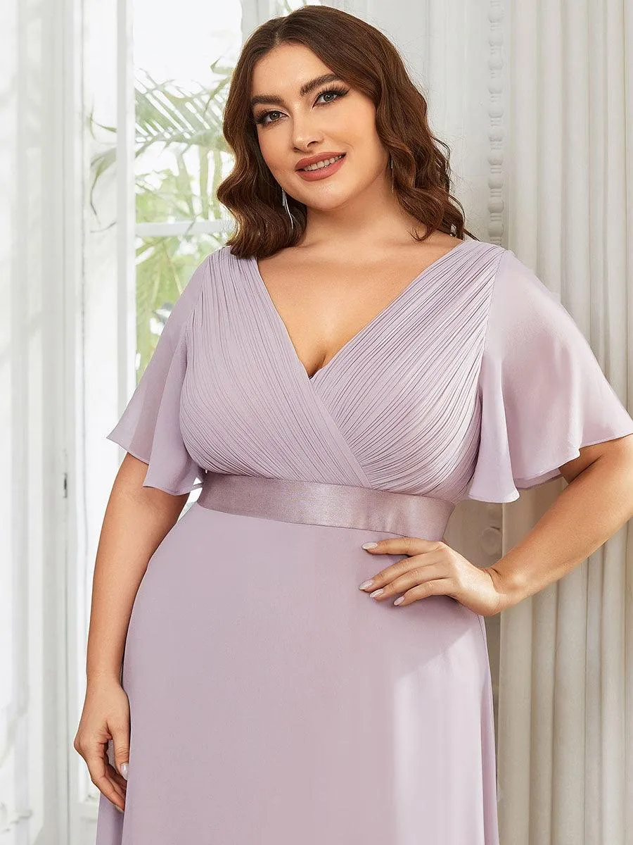Robe Demoiselle d'Honneur Grande Taille Empire avec Manches Flottantes