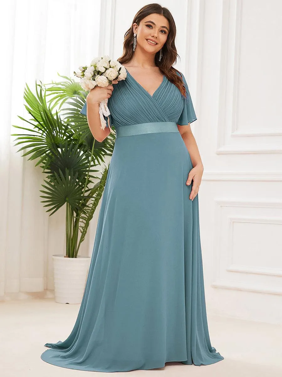 Robe Demoiselle d'Honneur Grande Taille Empire avec Manches Flottantes