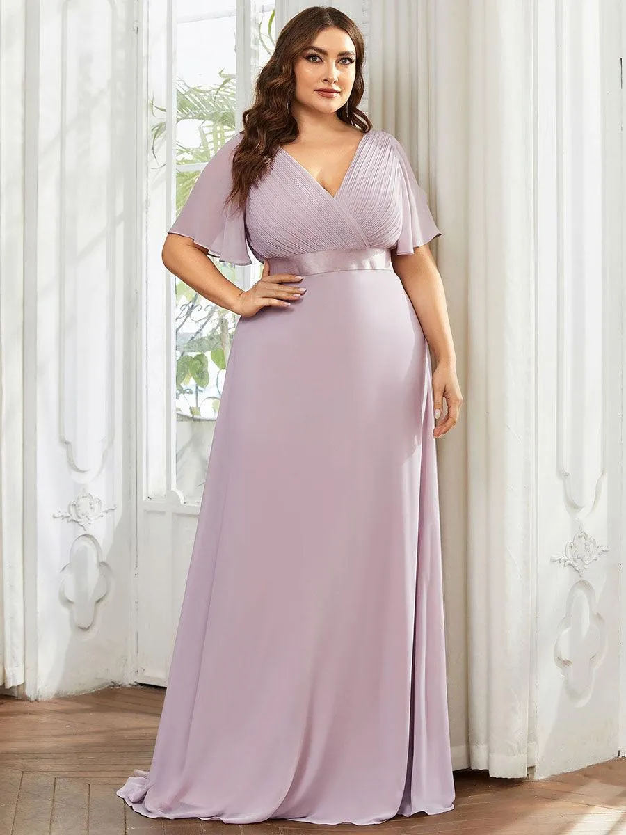 Robe Demoiselle d'Honneur Grande Taille Empire avec Manches Flottantes