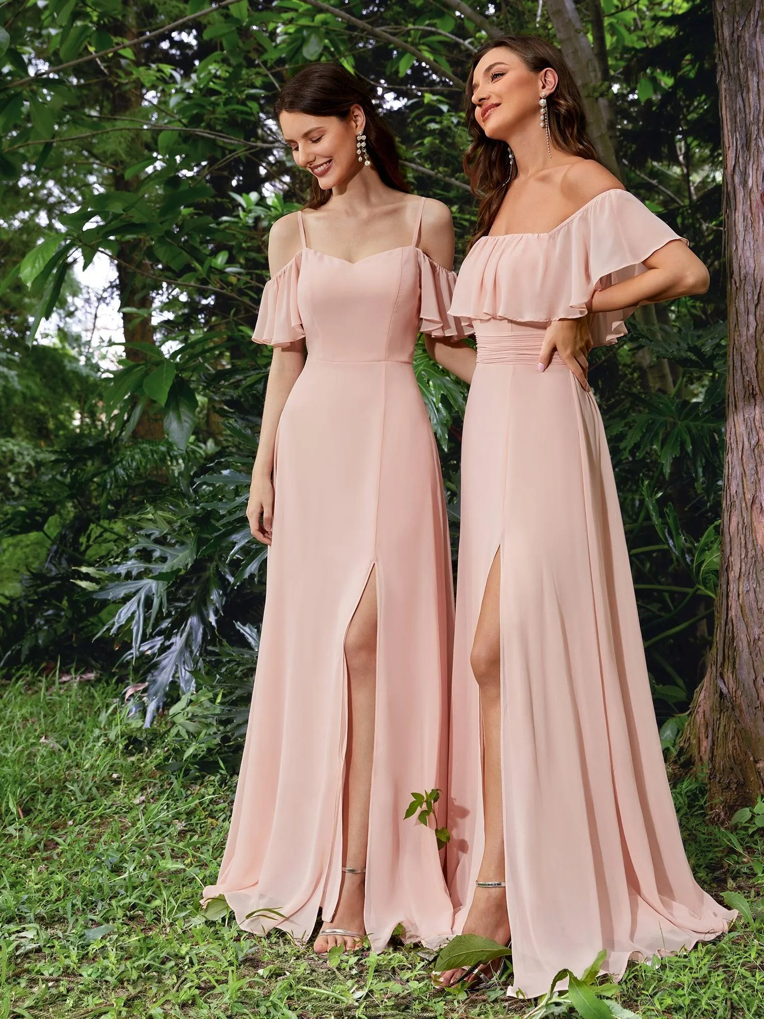 Robe Demoiselle d'Honneur sexy à épaules dénudées et à encolure en V