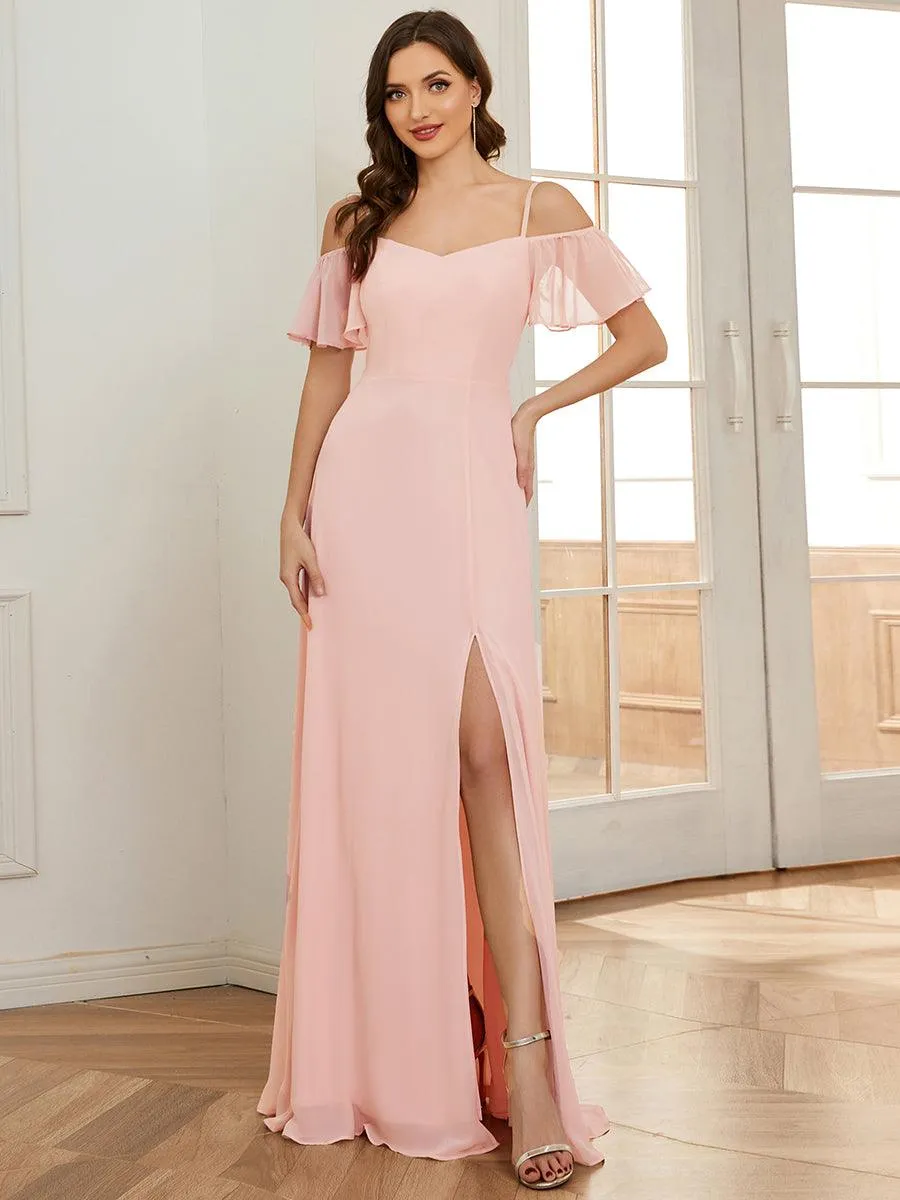 Robe Demoiselle d'Honneur sexy à épaules dénudées et à encolure en V