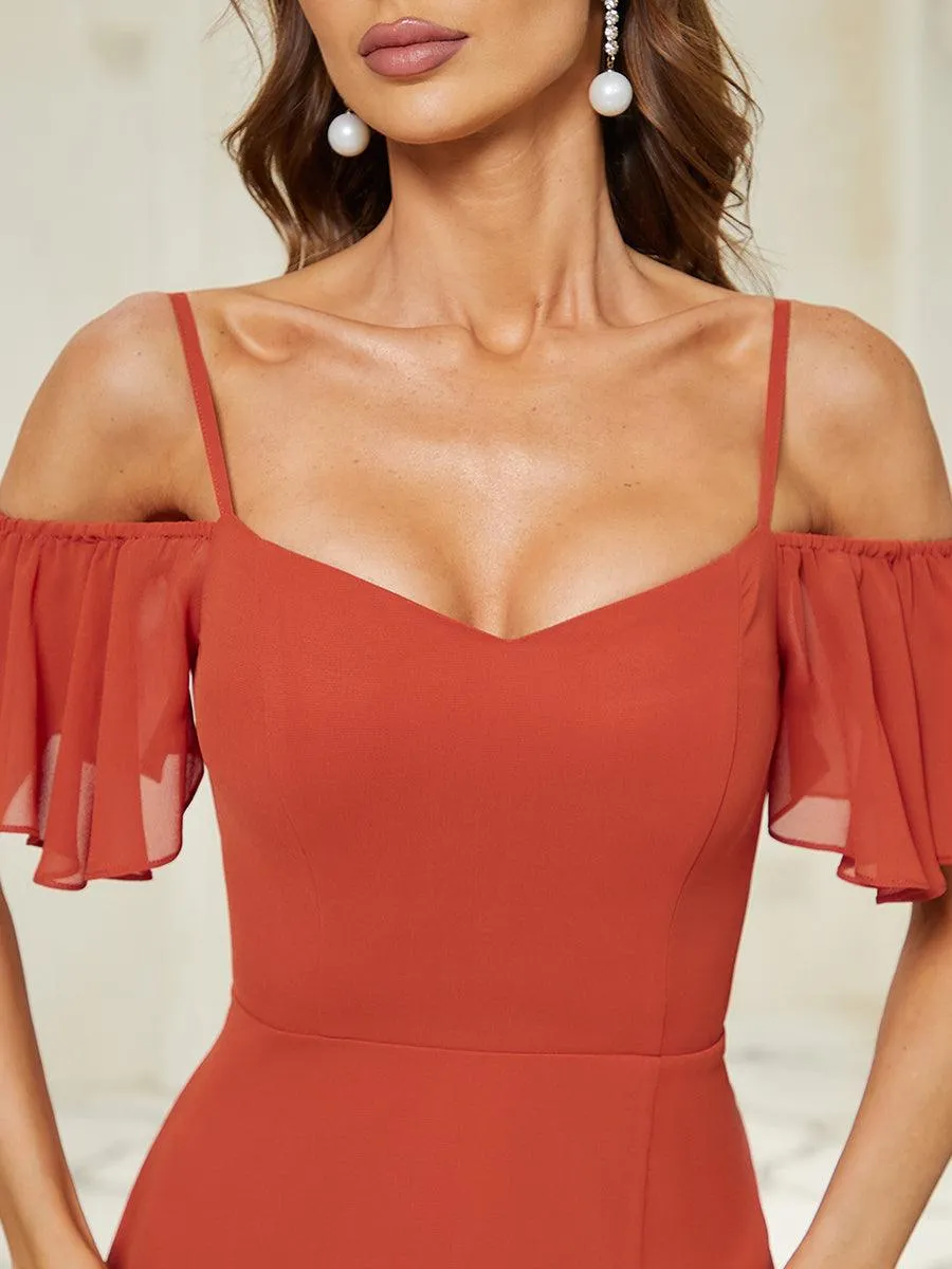 Robe Demoiselle d'Honneur sexy à épaules dénudées et à encolure en V