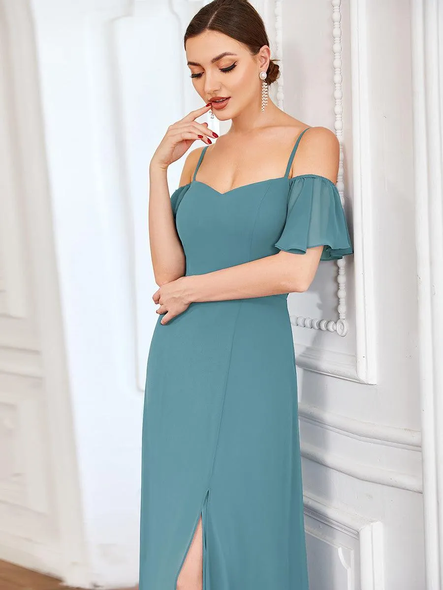 Robe Demoiselle d'Honneur sexy à épaules dénudées et à encolure en V