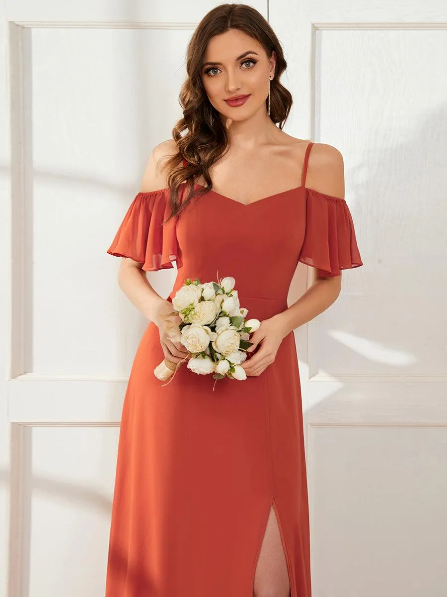 Robe Demoiselle d'Honneur sexy à épaules dénudées et à encolure en V