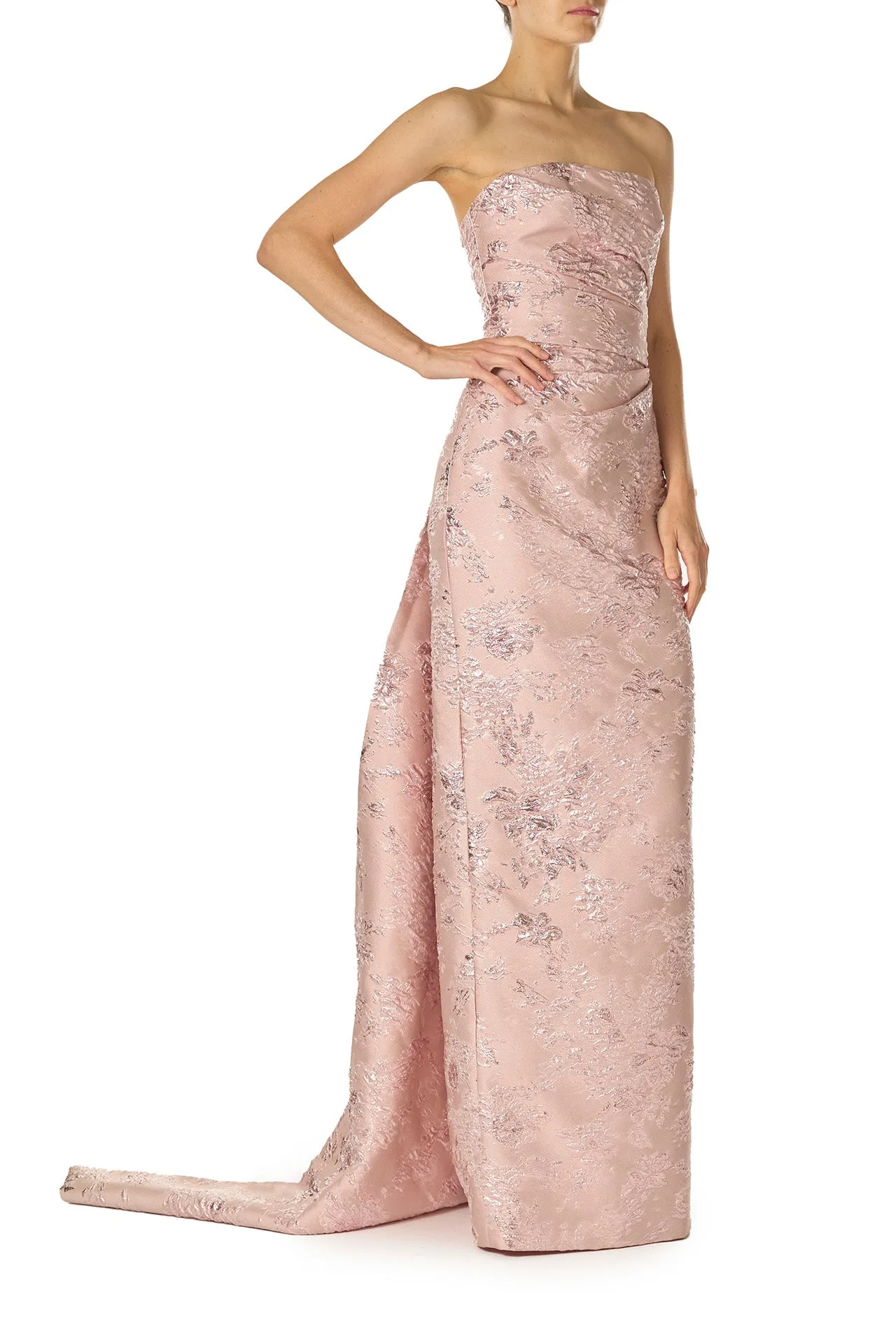 Rosé Metallic Column Gown