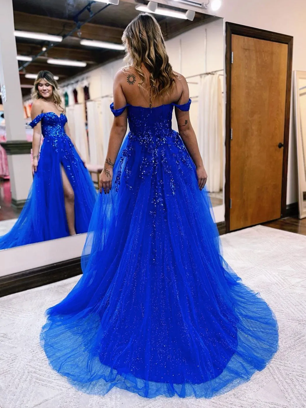 Royal Blue A-Line Tulle Long Prom Dresses, Blue Formal Evening Dresses