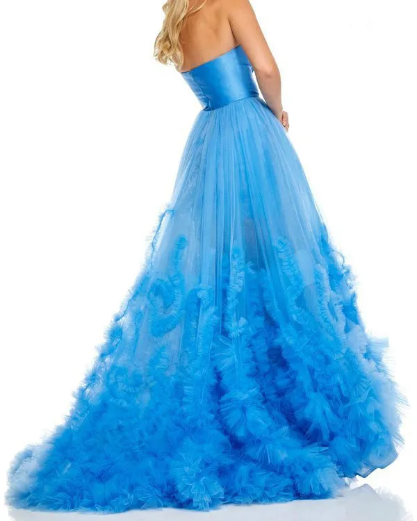 Royal Blue Tulle Ruffles Prom Dresses Sexy Strapless Long Prom Gowns Party Dress New Arrival
