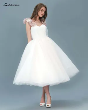 Roycebridal Elegant Short A Line Wedding Dresses with flower Sweetheart  Appliques Ankle Length Plus Size Custom Made Bridal Gown