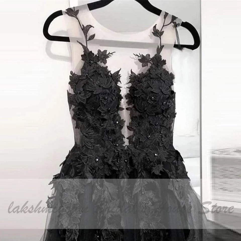 Roycebridal Floral Gothic Black Long Wedding Dress 2020 Sexy Bridal Gown Vestidos de Novia Sexy Tulle Wedding Gowns Trouwjurk Plus Size