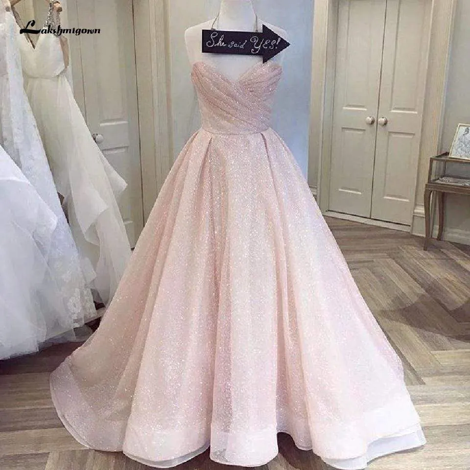 Roycebridal Glitter Tulle Blush Pink Wedding Dresses Off the Shoulder
