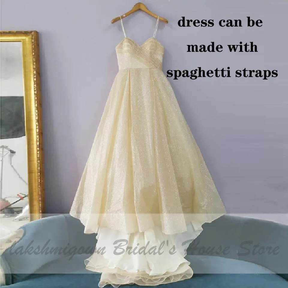 Roycebridal Glitter Tulle Blush Pink Wedding Dresses Off the Shoulder