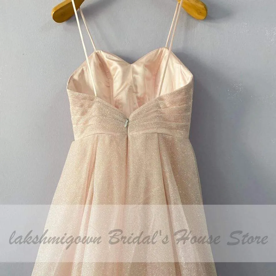 Roycebridal Glitter Tulle Blush Pink Wedding Dresses Off the Shoulder