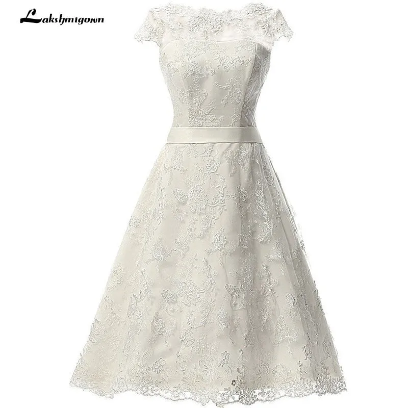 Roycebridal Lakshmigown Vintage Short Wedding Dress Knee-Length Lace Bridal Gow A Line Bridal Gowns vestido de noiva