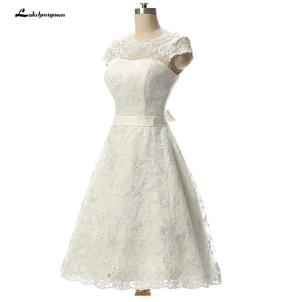 Roycebridal Lakshmigown Vintage Short Wedding Dress Knee-Length Lace Bridal Gow A Line Bridal Gowns vestido de noiva