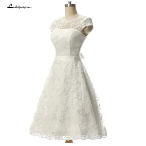 Roycebridal Lakshmigown Vintage Short Wedding Dress Knee-Length Lace Bridal Gow A Line Bridal Gowns vestido de noiva