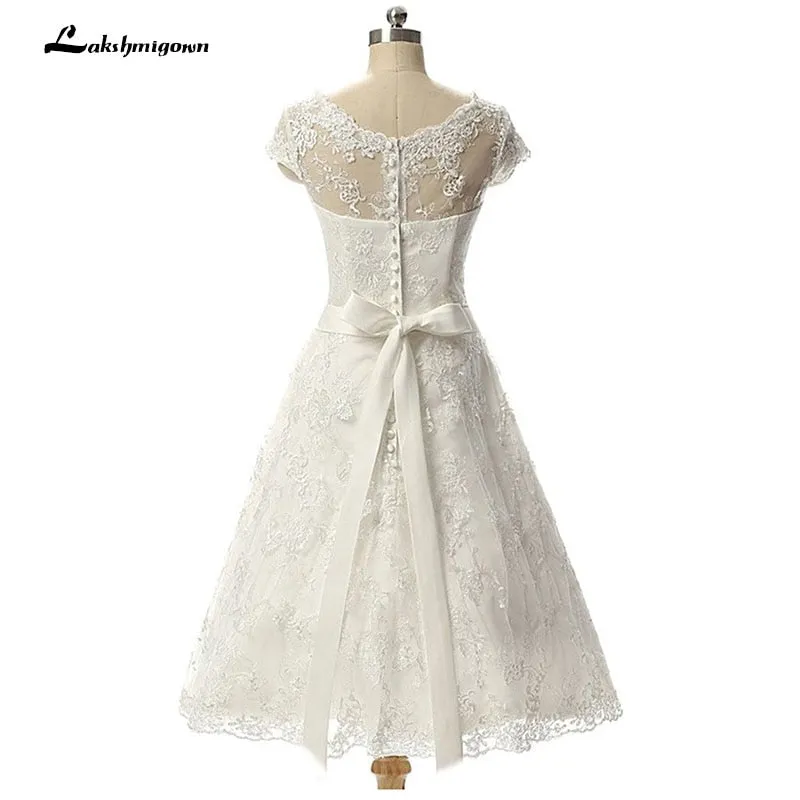 Roycebridal Lakshmigown Vintage Short Wedding Dress Knee-Length Lace Bridal Gow A Line Bridal Gowns vestido de noiva