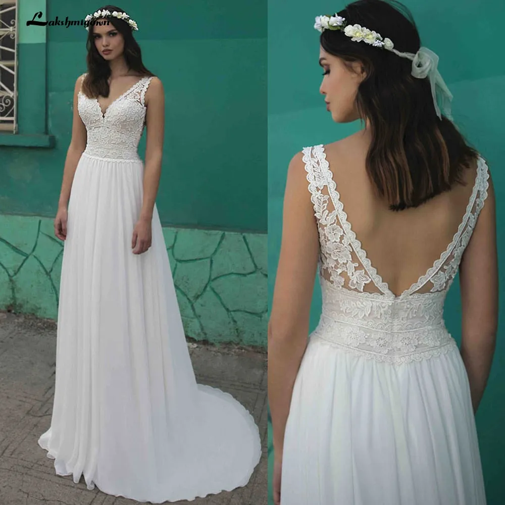 Roycebridal Summer Beach A-Line Wedding Dresses Boho lace V-neckline Backless Tulle Bridal Gown Abito Da Sposa Vestido De Novia