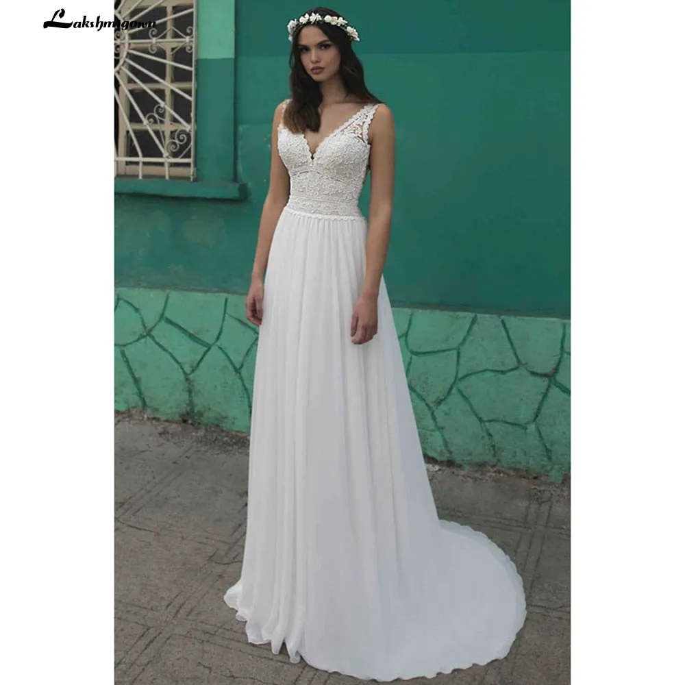 Roycebridal Summer Beach A-Line Wedding Dresses Boho lace V-neckline Backless Tulle Bridal Gown Abito Da Sposa Vestido De Novia