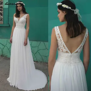 Roycebridal Summer Beach A-Line Wedding Dresses Boho lace V-neckline Backless Tulle Bridal Gown Abito Da Sposa Vestido De Novia