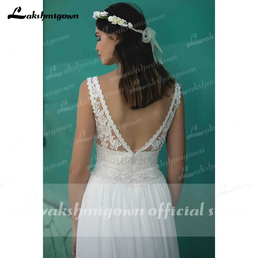 Roycebridal Summer Beach A-Line Wedding Dresses Boho lace V-neckline Backless Tulle Bridal Gown Abito Da Sposa Vestido De Novia