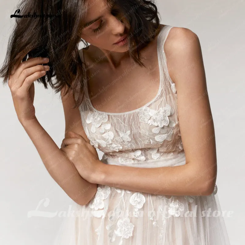 Roycebridal Vintage Lace Wedding Dress Beach Summer  Vestito da Donna V Neck Sexy Bohemian Bridal Dress Backless
