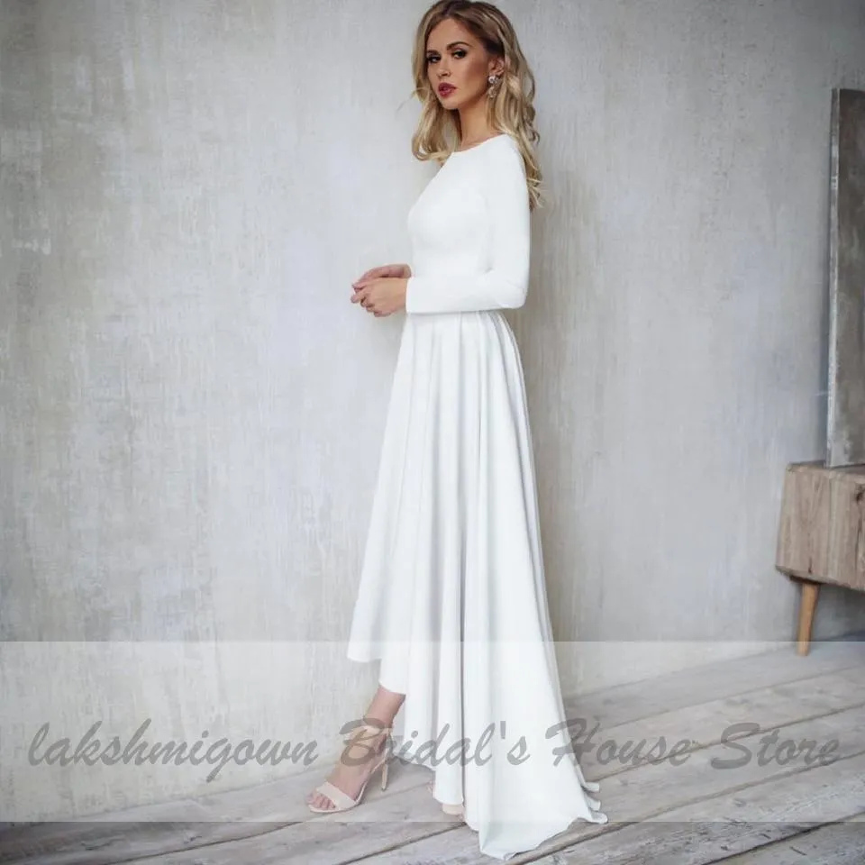 Roycebridal Wedding Dress Satin V-Back Sexy High Low Bridal A-line