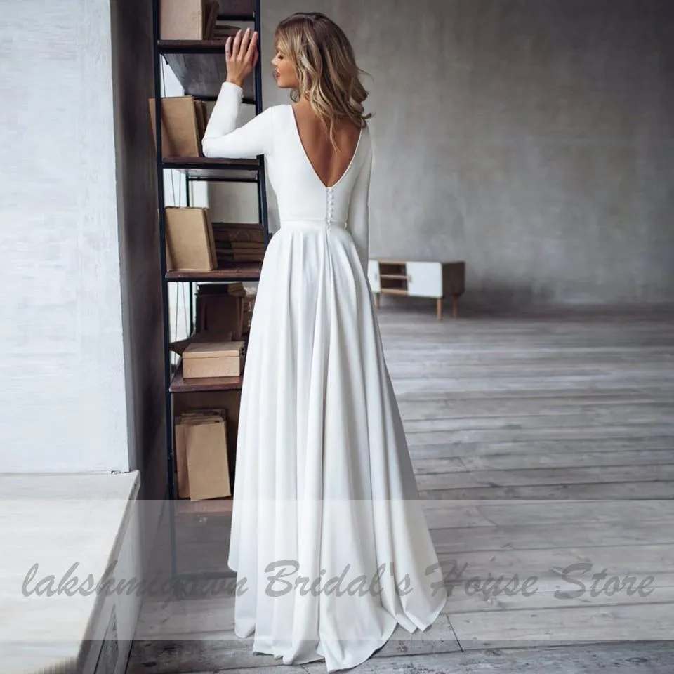 Roycebridal Wedding Dress Satin V-Back Sexy High Low Bridal A-line
