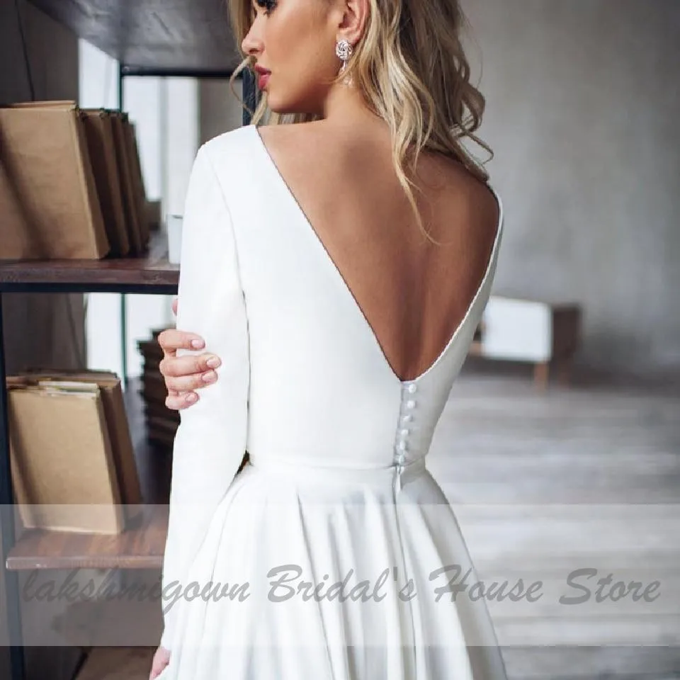 Roycebridal Wedding Dress Satin V-Back Sexy High Low Bridal A-line