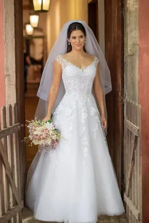 Roycebridal White A-line V-neck Wedding Dresses With Lace Appliques, Bridal Gown, MW826