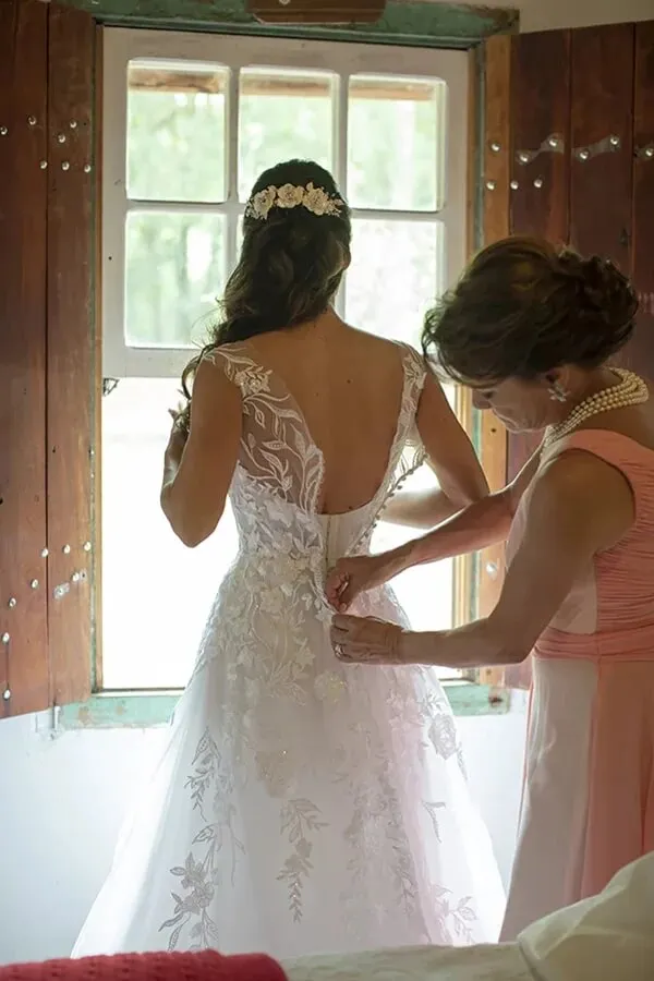 Roycebridal White A-line V-neck Wedding Dresses With Lace Appliques, Bridal Gown, MW826