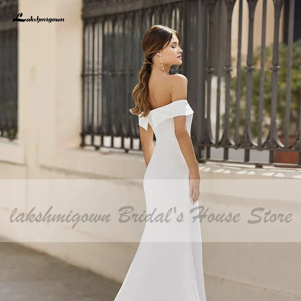 Roycebridal White Satin Mermaid Wedding Dress Off the Shoulder