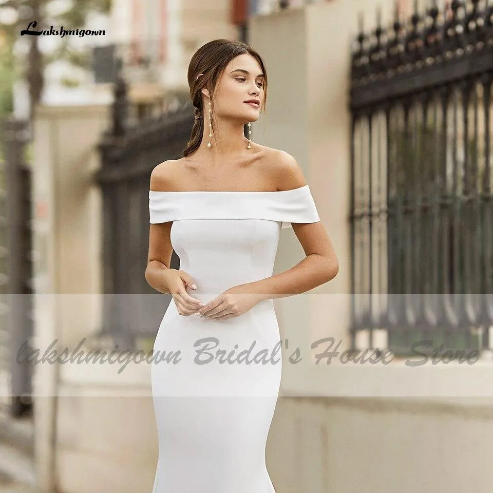 Roycebridal White Satin Mermaid Wedding Dress Off the Shoulder