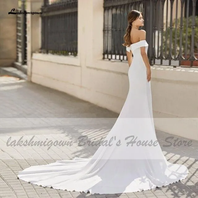 Roycebridal White Satin Mermaid Wedding Dress Off the Shoulder