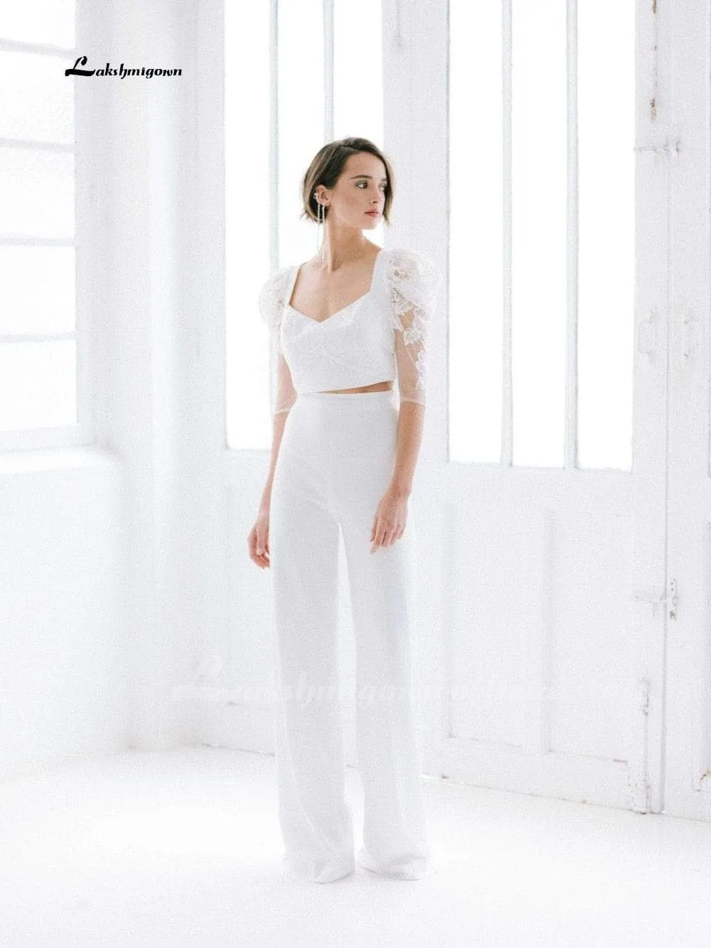 Roycebridal White Wedding Jumpsuit Beach Wedding Dresses