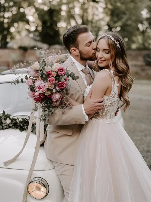 Roycebridal Wonderful Appliqued A-line Wedding Dresses With Cap Sleeves Tulle Gowns,MW443