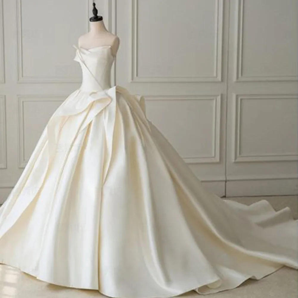 Satin Ball Gown Wedding Dress With Pleat
